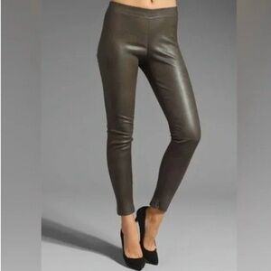 Vince Genuine Leather Skinny Leggings - Brown ankle zipper
